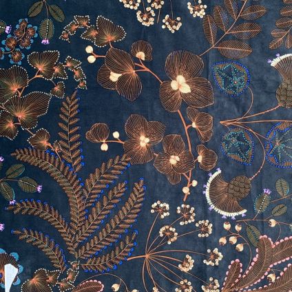 JETÉ DE LIT PHOENIX FOND BLEU PETROLE SUR VELOURS