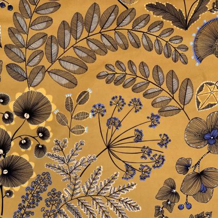 JETÉ DE LIT PHOENIX FOND JAUNE CUMIN SUR VELOURS