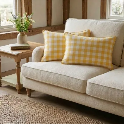 COUSSIN CARREAU DEIA ECRU ET JAUNE