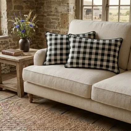 COUSSIN CARREAU DEIA ECRU ET NOIR