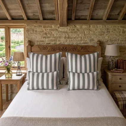 COUSSIN LARGE RAYURE ALMUDAINA BLANC ET BEIGE