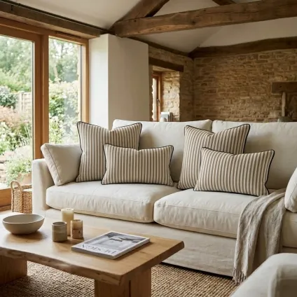COUSSIN RAYURE CALOBRA ECRU ET BEIGE