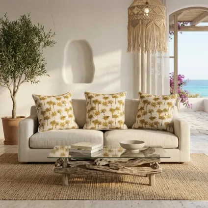 COUSSIN OASIS JAUNE FOND ECRU OUTDOOR
