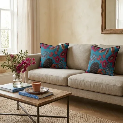 COUSSIN ORPHEE MULTICOLORE FOND BLEU NUIT