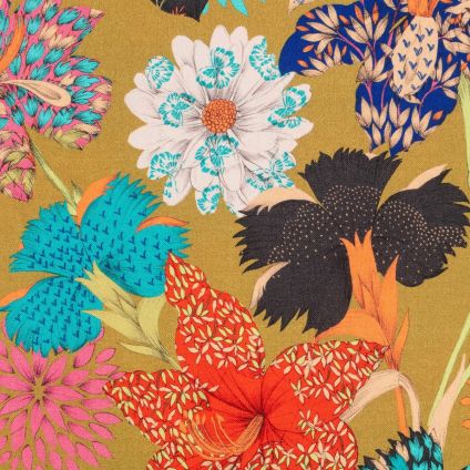 JETÉ DE LIT KIMONO FLOWERS FOND OR