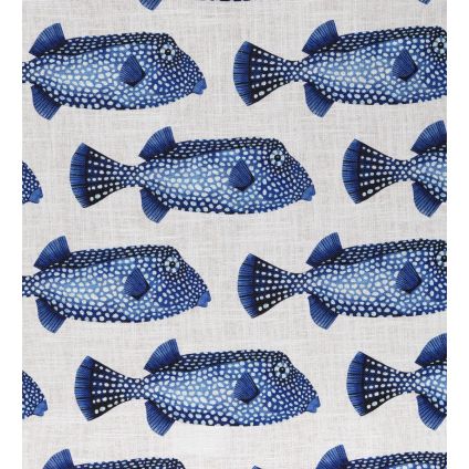 JETÉ DE LIT POISSONS COFFRE FOND CREME SUR LIN