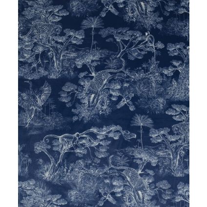 JETÉ DE LIT ANIMALIA FOND BLEU SUR VELOURS
