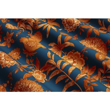 JETÉ DE LIT JACOBINE CARAMEL FOND BLEU