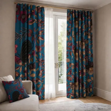 RIDEAU ORPHEE MULTICOLORE FOND BLEU NUIT