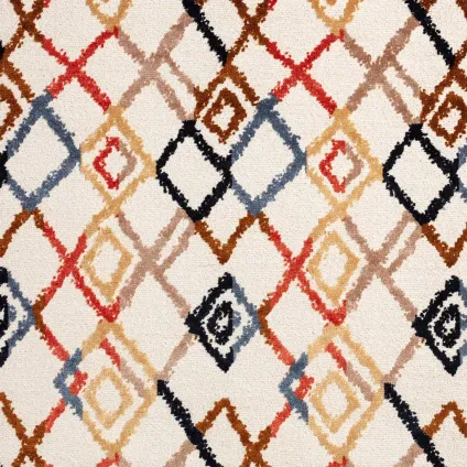TISSU KHEOPS BLEU BRIQUE MARRON FOND ECRU