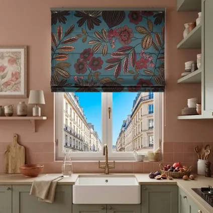 STORE BATEAU ORPHEE MULTICOLORE FOND EMERAUDE SUR VELOURS