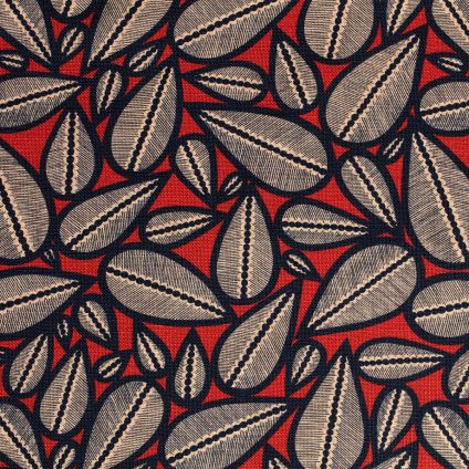 TISSU AU METRE LIMA NOIR FOND ROUGE SUR LIN