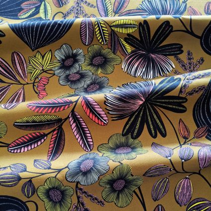 TISSU AU METRE ORPHEE MULTICOLORE FOND KAKI